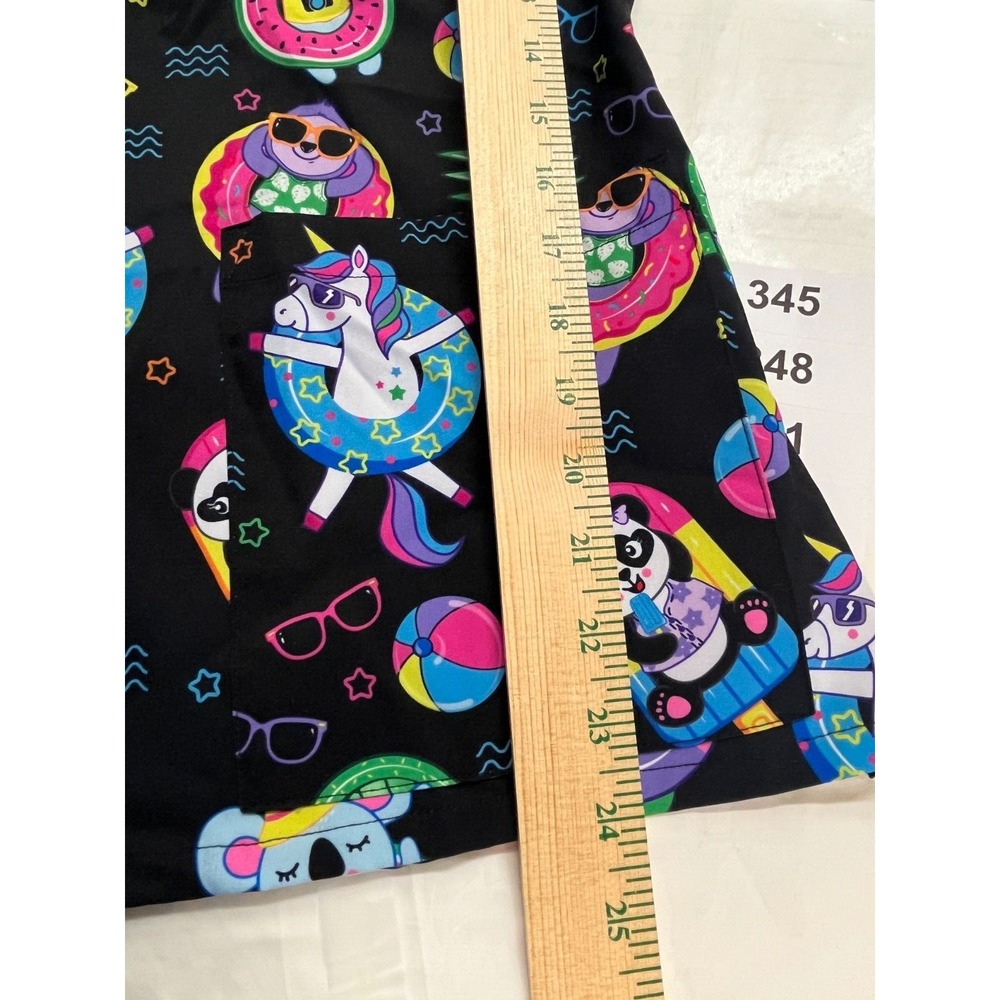 Ava Theresa Womens Scrub Top Animal Floatie Unicorn Size Small V-neck - Picture 6 of 8